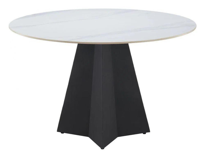 Izar Stone and Steel White Round Dining Table Dining Tables LOOMLAN By Zuo Modern