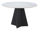 Izar Stone and Steel White Round Dining Table Dining Tables LOOMLAN By Zuo Modern