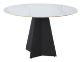 Izar Stone and Steel White Round Dining Table Dining Tables LOOMLAN By Zuo Modern