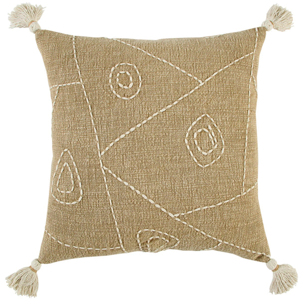 Jackie Hieroglyphics Khaki Pillow With Insert Throw Pillows LOOMLAN By LOOMLAN