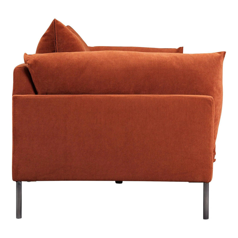 Jamara Polyester and Stainless Steel Dark Orange Sofa Sofas & Loveseats LOOMLAN By Moe's Home