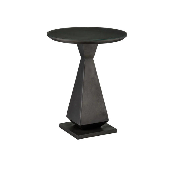 Janil Aluminum and Glass Black Round Accent Table Side Tables LOOMLAN By Currey & Co