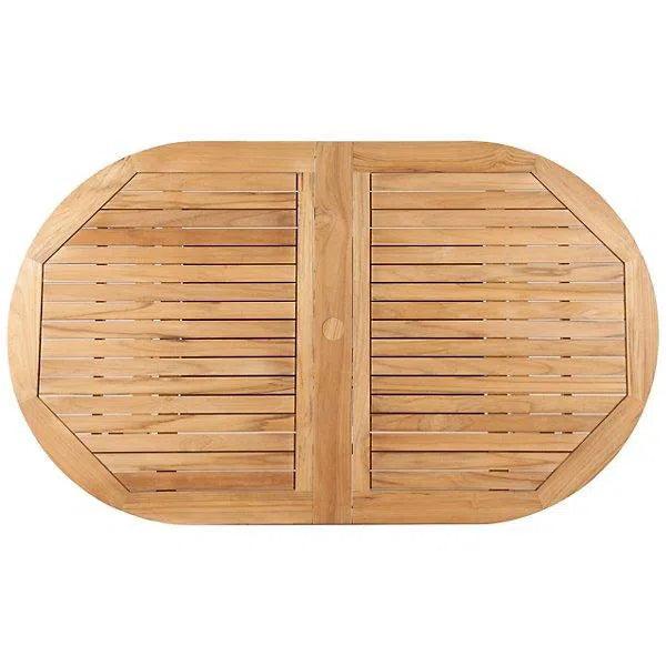 January Oval Teak Outdoor Dining Table with Built-In Extension and Umbrella Hole Outdoor Dining Tables LOOMLAN By HiTeak