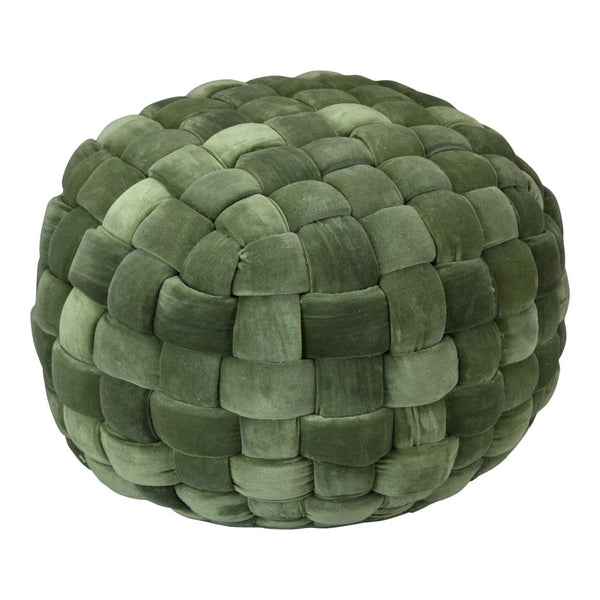 Jazzy Round Green Velvet Pouf Ottoman Poufs and Stools LOOMLAN By Moe's Home