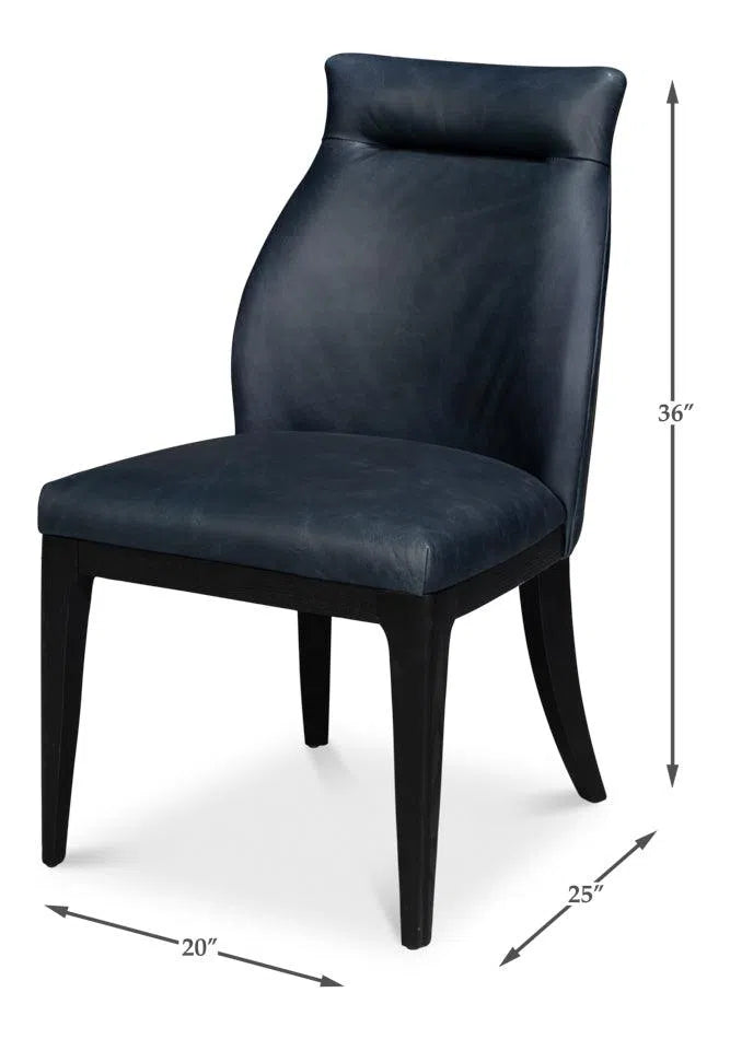 Jefferson Distilled Leather and Wood Blue Armless Dining Chair Dining Chairs LOOMLAN By Sarreid