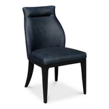 Jefferson Distilled Leather and Wood Blue Armless Dining Chair Dining Chairs LOOMLAN By Sarreid