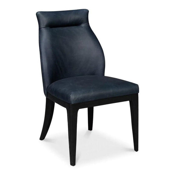 Jefferson Distilled Leather and Wood Blue Armless Dining Chair Dining Chairs LOOMLAN By Sarreid