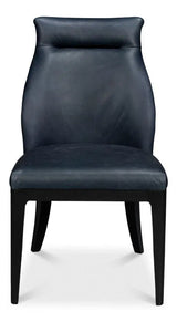 Jefferson Distilled Leather and Wood Blue Armless Dining Chair Dining Chairs LOOMLAN By Sarreid