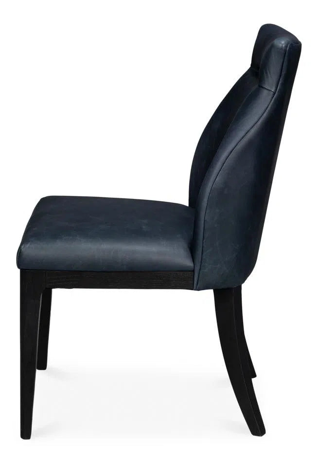 Jefferson Distilled Leather and Wood Blue Armless Dining Chair Dining Chairs LOOMLAN By Sarreid