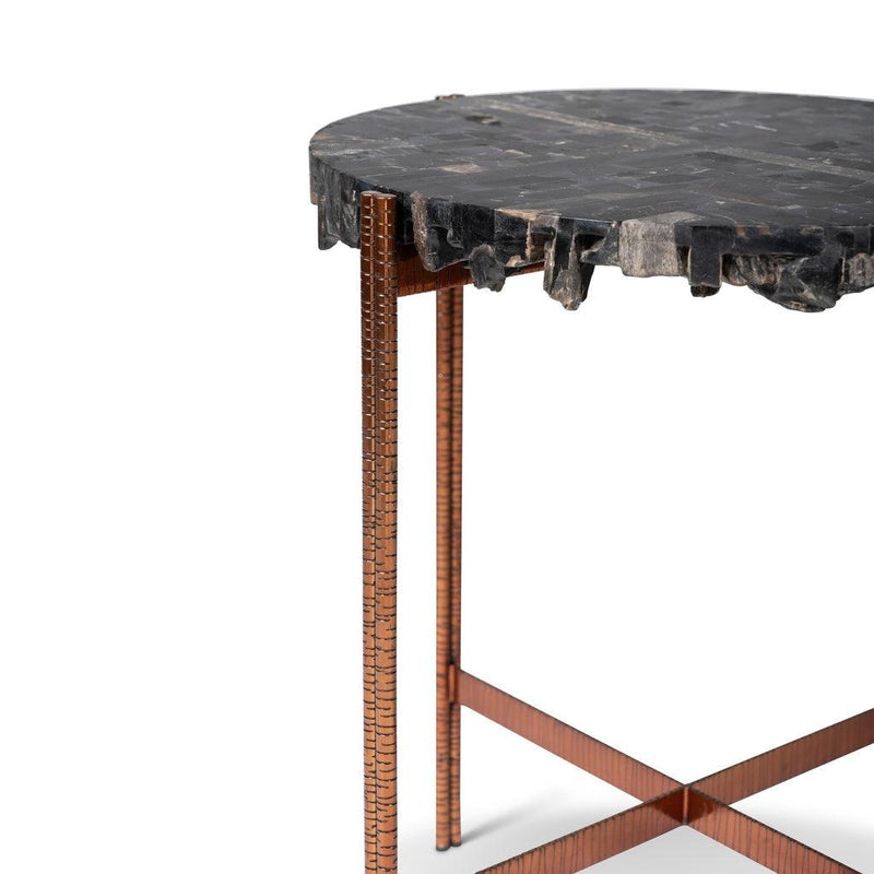 Jenna Natural Dark Petrified Wooden Round End Table Side Tables LOOMLAN By Urbia