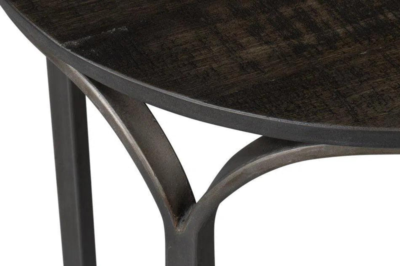 Jeromy Mango Wood and Metal Base Black Round End Table Side Tables LOOMLAN By Sarreid