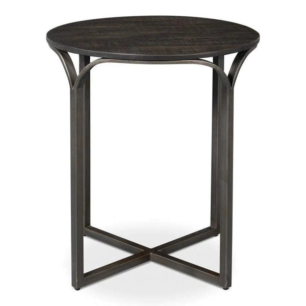 Jeromy Mango Wood and Metal Base Black Round End Table Side Tables LOOMLAN By Sarreid