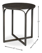 Jeromy Mango Wood and Metal Base Black Round End Table Side Tables LOOMLAN By Sarreid