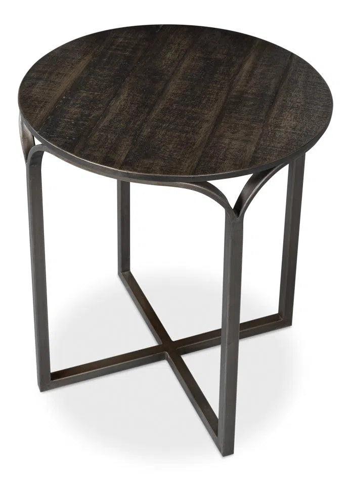 Jeromy Mango Wood and Metal Base Black Round End Table Side Tables LOOMLAN By Sarreid