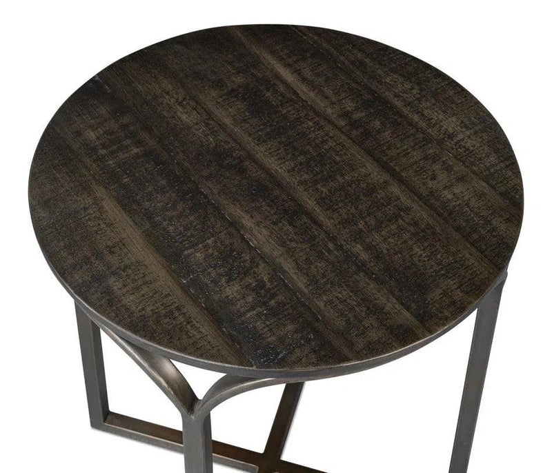 Jeromy Mango Wood and Metal Base Black Round End Table Side Tables LOOMLAN By Sarreid