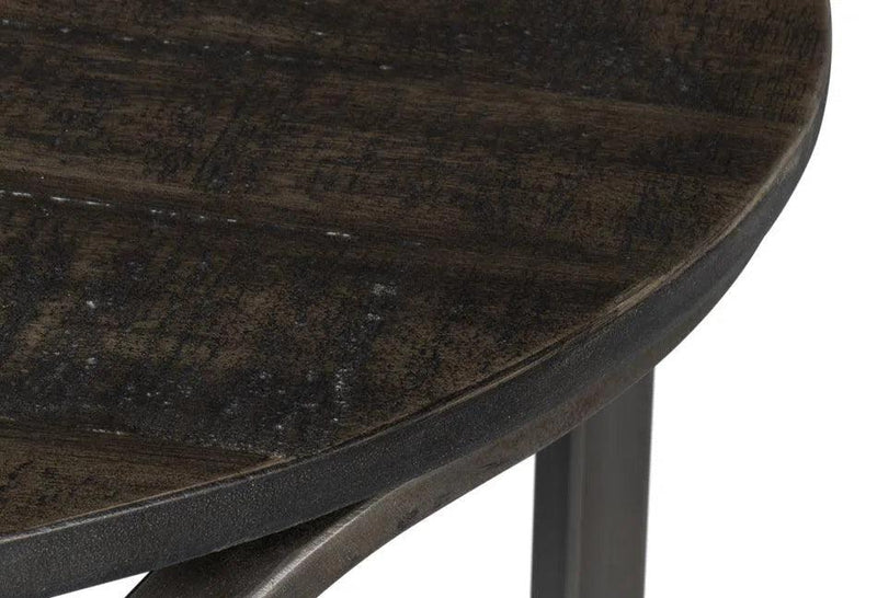 Jeromy Mango Wood and Metal Base Black Round End Table Side Tables LOOMLAN By Sarreid