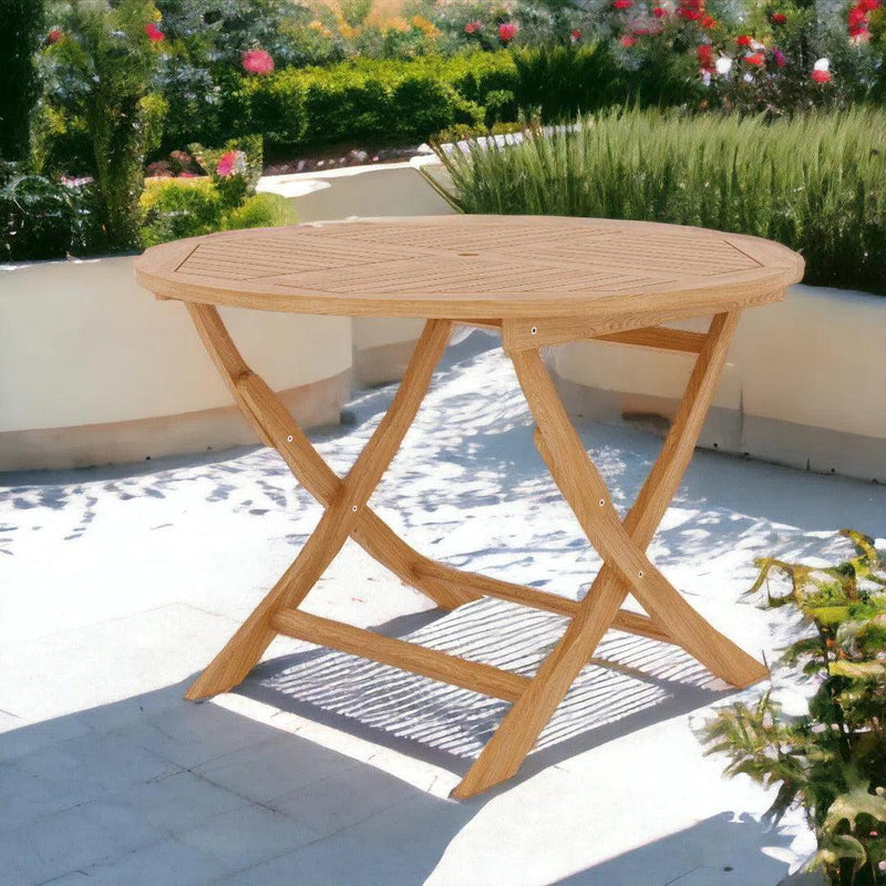 Jett 47-inch Round Teak Outdoor Folding Dining Table Outdoor Dining Tables LOOMLAN By HiTeak