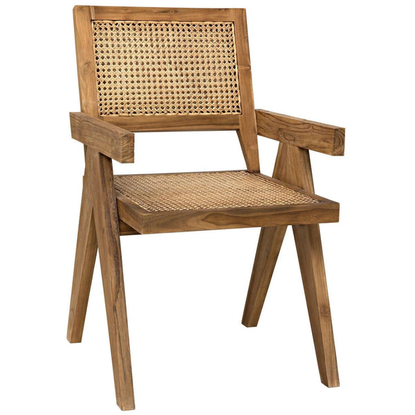 Jude Teak Wood Black Arm Chair with Caning Club Chairs LOOMLAN By Noir