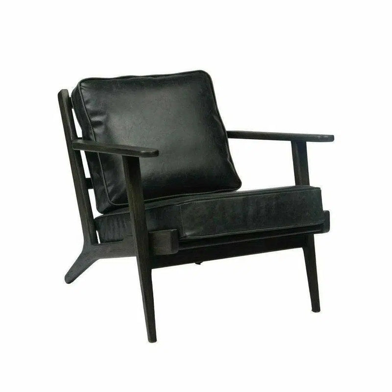 Junior Arm Chair Black Leather Seat Over Wood Base Accent Chairs LOOMLAN By LH Imports