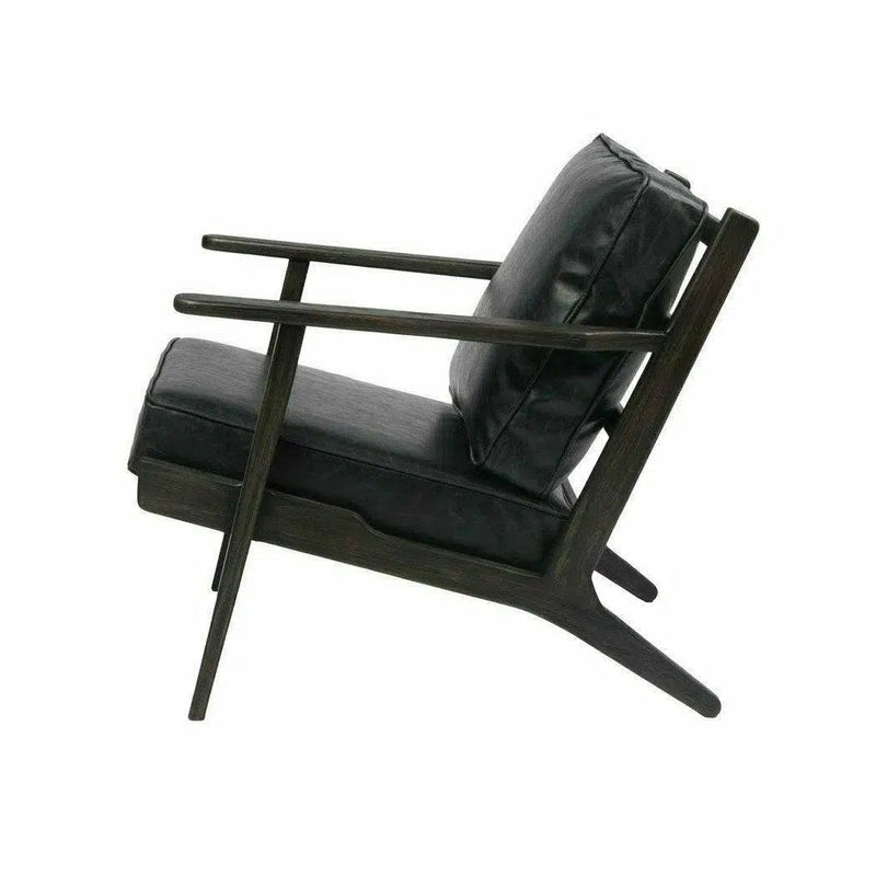 Junior Arm Chair Black Leather Seat Over Wood Base Accent Chairs LOOMLAN By LH Imports