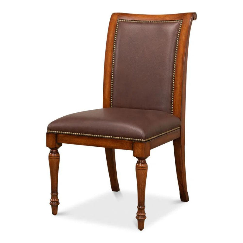 Jupe Side Chair Walnut With Brown Leather Dining Chairs LOOMLAN By Sarreid