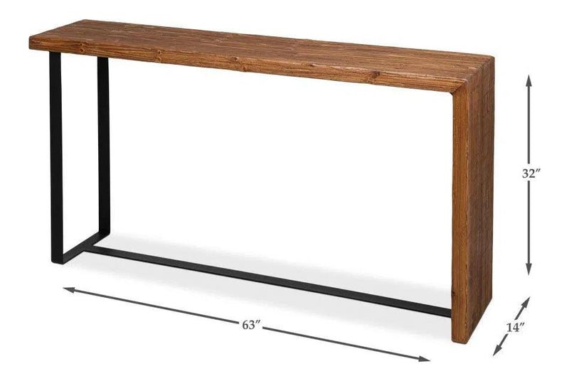 Kai Edge Reclaimed Pine and Iron Brown Rectangular Console Table Console Tables LOOMLAN By Sarreid