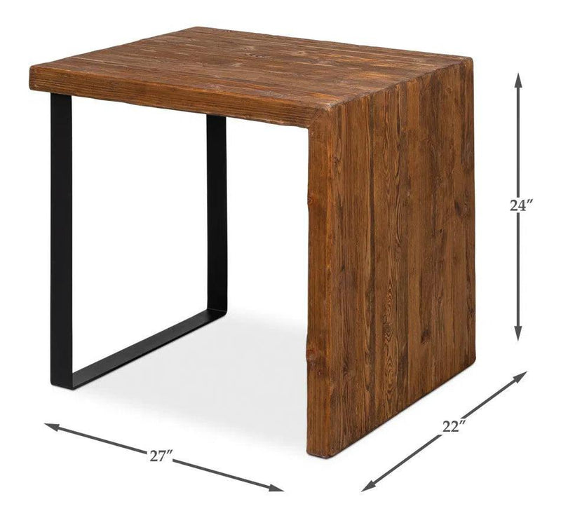 Kai Edge Reclaimed Pine and Iron Brown Rectangular Side Table Side Tables LOOMLAN By Sarreid