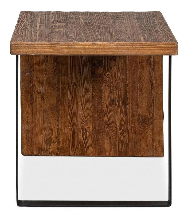 Kai Edge Reclaimed Pine and Iron Brown Rectangular Side Table Side Tables LOOMLAN By Sarreid