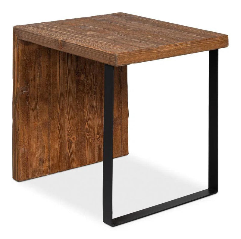 Kai Edge Reclaimed Pine and Iron Brown Rectangular Side Table Side Tables LOOMLAN By Sarreid