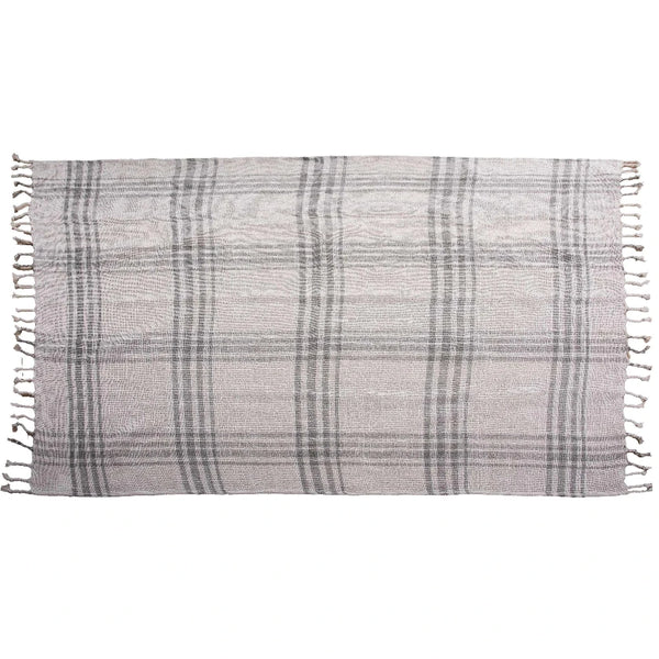 Kay Grey Plaid Outdoor Throw Blanket Outdoor Pillows LOOMLAN By LOOMLAN