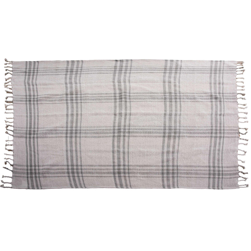 Kay Grey Plaid Outdoor Throw Blanket Outdoor Pillows LOOMLAN By LOOMLAN