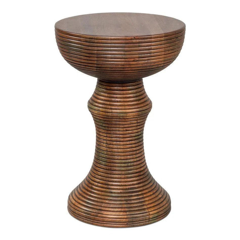 Kayan Mango Wood Brown Round End Table Side Tables LOOMLAN By Sarreid