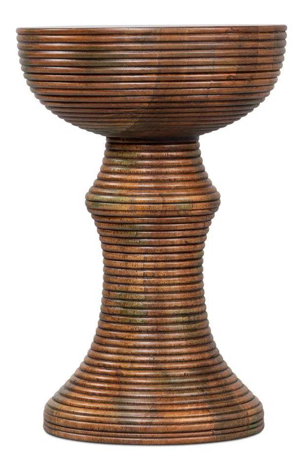 Kayan Mango Wood Brown Round End Table Side Tables LOOMLAN By Sarreid