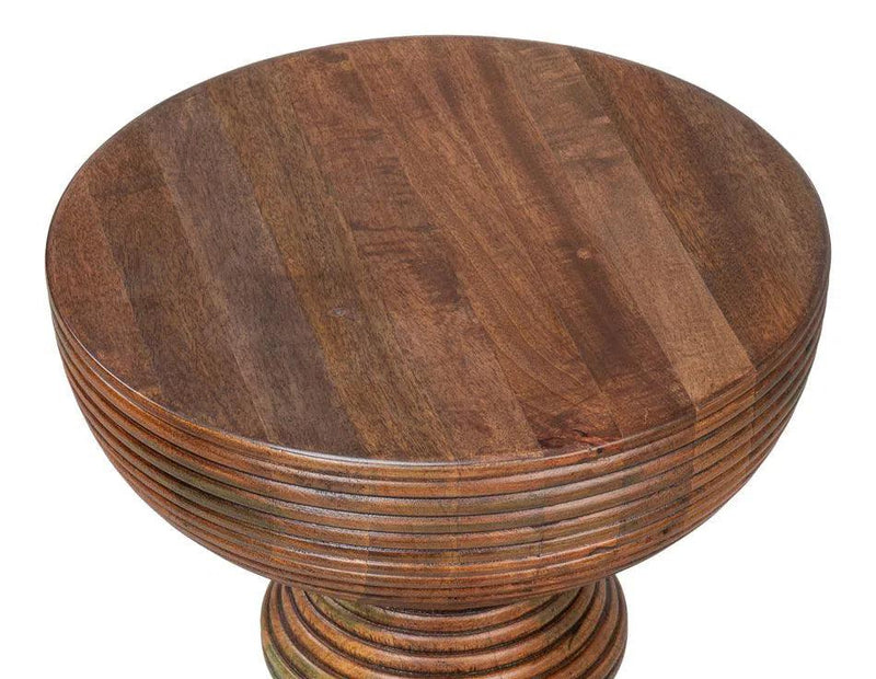 Kayan Mango Wood Brown Round End Table Side Tables LOOMLAN By Sarreid