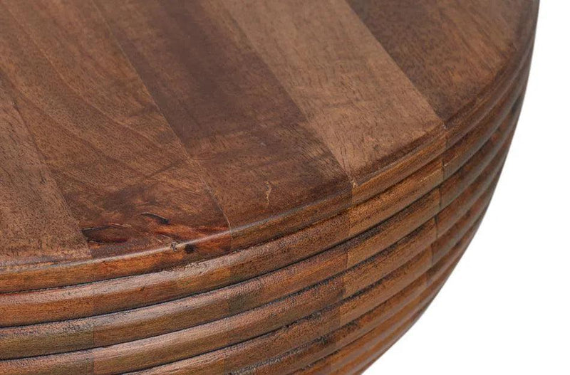 Kayan Mango Wood Brown Round End Table Side Tables LOOMLAN By Sarreid