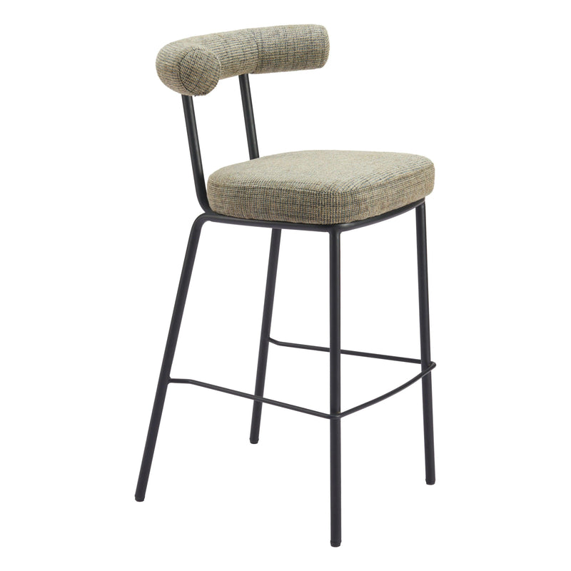 Kede Steel Green Tweed Barstool Bar Stools LOOMLAN By Zuo Modern