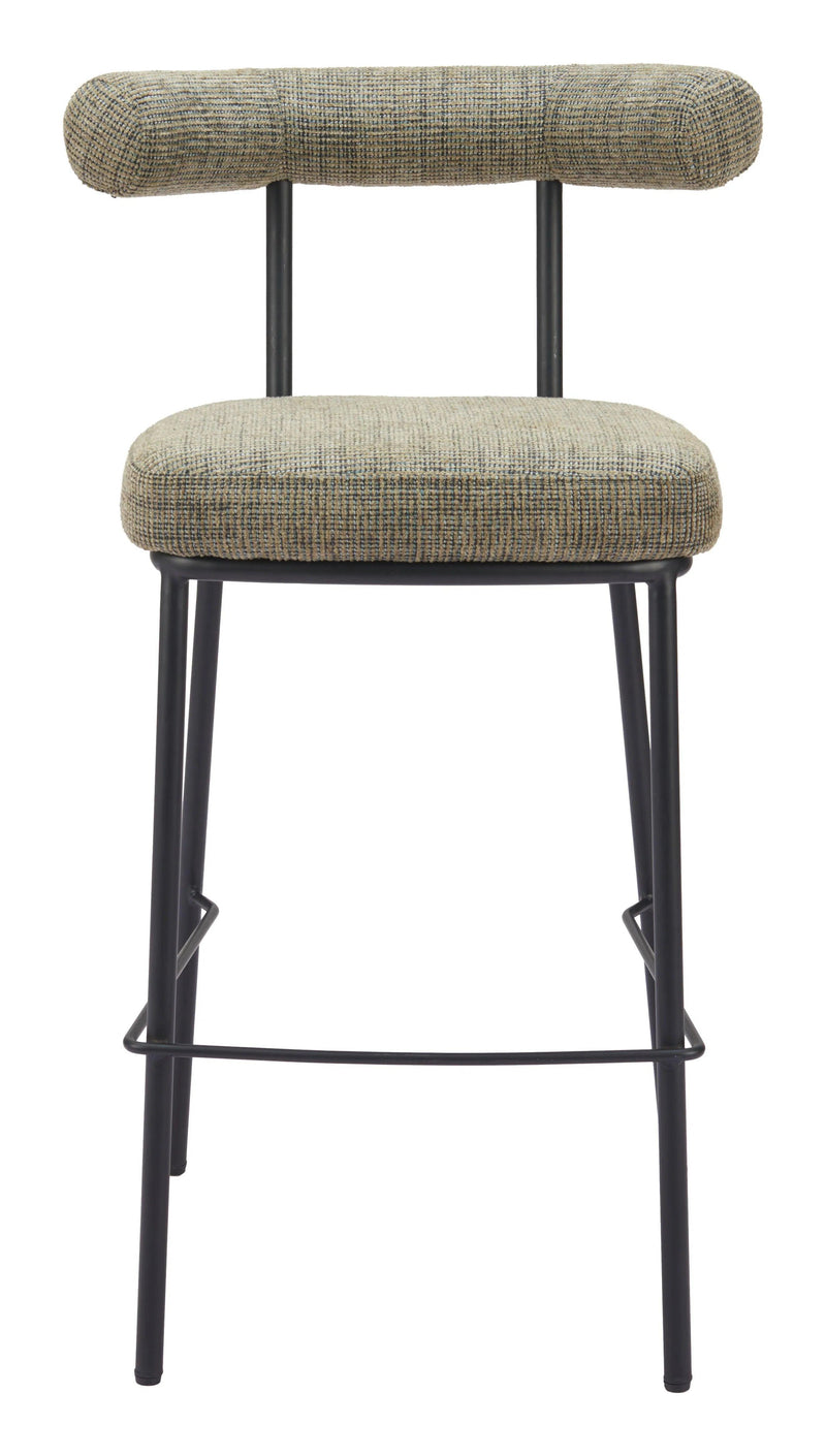 Kede Steel Green Tweed Barstool Bar Stools LOOMLAN By Zuo Modern