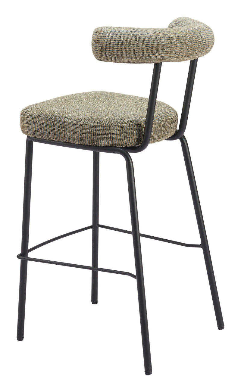 Kede Steel Green Tweed Barstool Bar Stools LOOMLAN By Zuo Modern