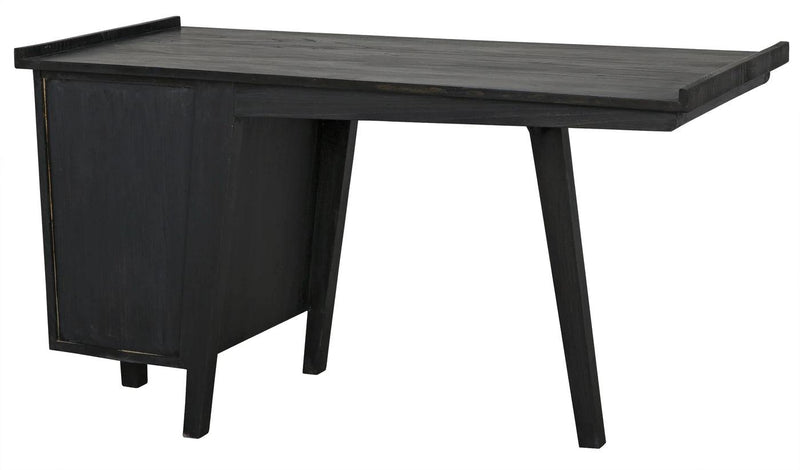 Kennedy Desk, Black Home Office Desk With Drawers Home Office Desks LOOMLAN By Noir