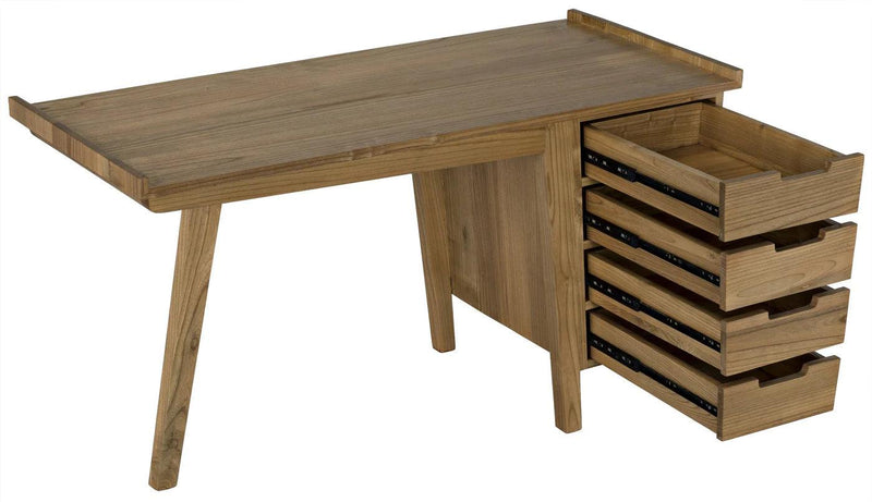 Kennedy Desk, Natural Tone Home Office Desk With Drawers Home Office Desks LOOMLAN By Noir