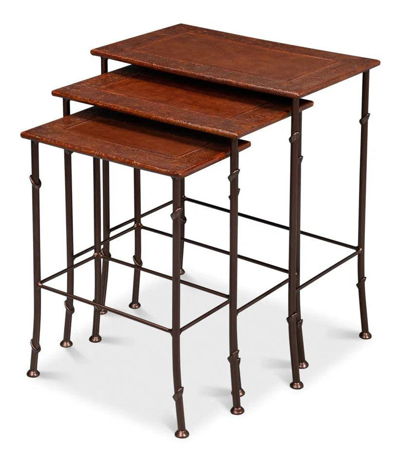 Kew Gardens Leather Nesting Tables Side Tables LOOMLAN By Sarreid