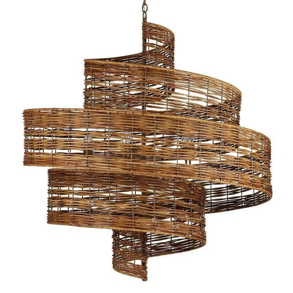 Khaki Natural Rattan Saisei Grande Chandelier Chandeliers LOOMLAN By Currey & Co