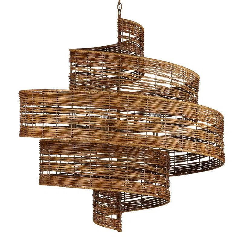 Khaki Natural Rattan Saisei Grande Chandelier Chandeliers LOOMLAN By Currey & Co