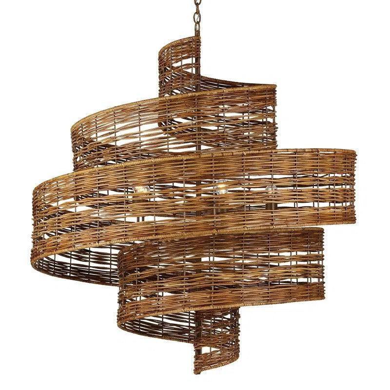 Khaki Natural Rattan Saisei Grande Chandelier Chandeliers LOOMLAN By Currey & Co