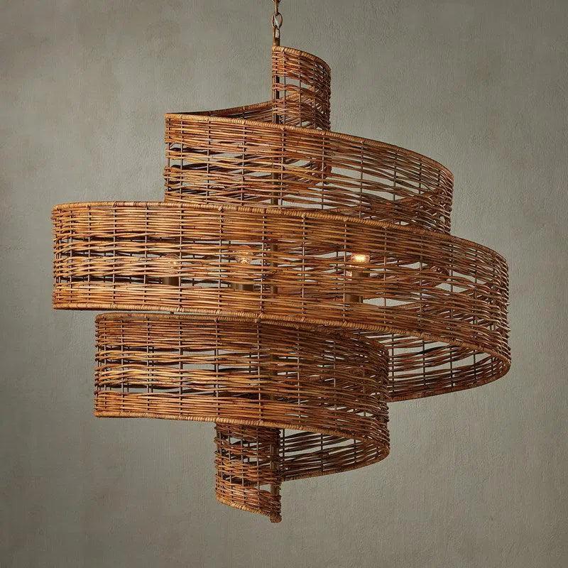 Khaki Natural Rattan Saisei Grande Chandelier Chandeliers LOOMLAN By Currey & Co