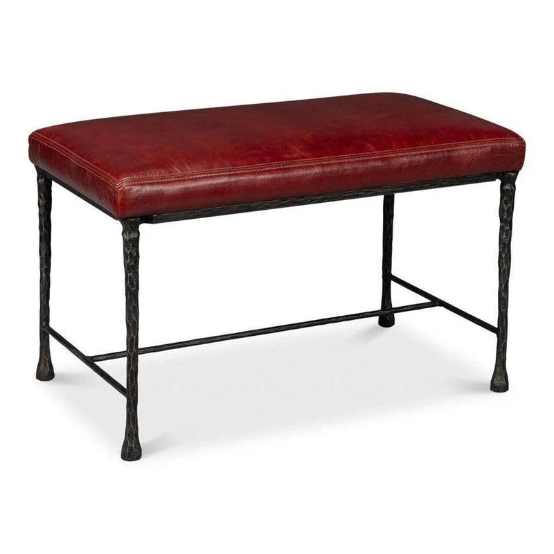 Kings Road Leather and Iron Red Bench Bedroom Benches LOOMLAN By Sarreid