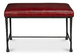 Kings Road Leather and Iron Red Bench Bedroom Benches LOOMLAN By Sarreid