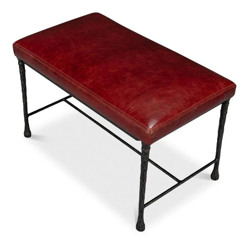 Kings Road Leather and Iron Red Bench Bedroom Benches LOOMLAN By Sarreid