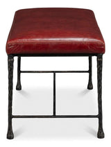 Kings Road Leather and Iron Red Bench Bedroom Benches LOOMLAN By Sarreid