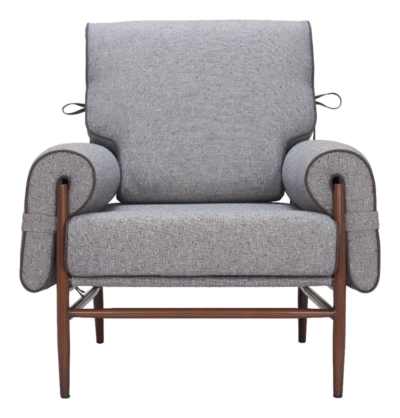 Klem Wood and Steel Gray Accent Arm Chair Club Chairs LOOMLAN By Zuo Modern